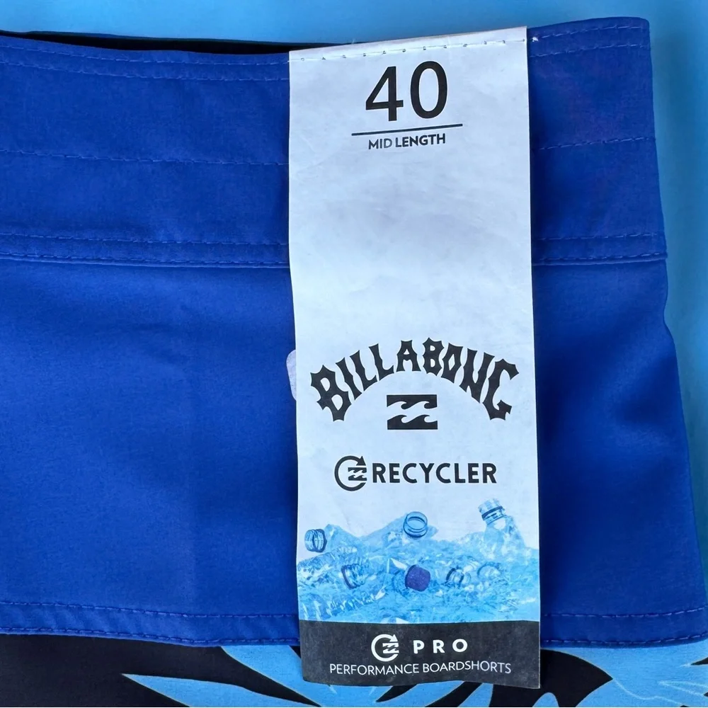 NWT Billabong Tribong Pro Recycler Boardshorts Blue Tropical Size 40 - Picture 7 of 7
